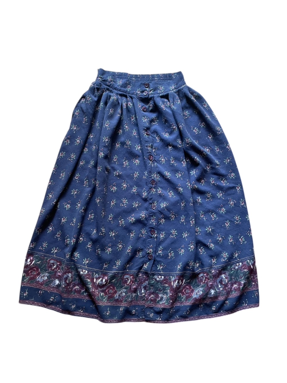 Vintage Kim Roger’s Blue Floral Button-Front Midi Skirt women’s small